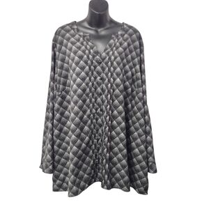Catherines Top Womens  Black White Long Sleeve Button Up Shirt Plus Size 2X